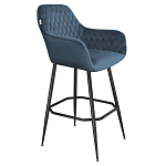Барный стул со спинкой и подлокотниками на 4-х металлических ножках Douglas Rhombus Синий Велюр варинант исполнения - 1 | Loft Concept в Грозном