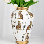 Ваза белая овальная с рисунком леопардов и золотыми акцентами LEOPARD Collection варинант исполнения - 2 | Loft Concept в Грозном