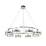 Люстра светодиодная с 8-ю прозрачными плафонами цилиндрической формы из акрила и стекла с пультом для регулировки света Glass Lamp Chromium варинант исполнения - 2 | Loft Concept в Грозном