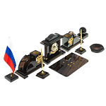 Настольный письменный набор с часами из природного камня обсидиана National Еmblem варинант исполнения - 2 | Loft Concept в Грозном