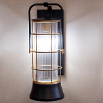 Настенный фонарь цилиндрической формы с рифленым стеклом в золотом каркасе на черном прямоугольном основании Eurofase варинант исполнения - 10 | Loft Concept в Грозном