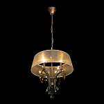 Люстра подвесная круглая с тканевым полупрозрачным абажуром и подвесками 4 лампы Gilded Elegance варинант исполнения - 3 | Loft Concept в Грозном