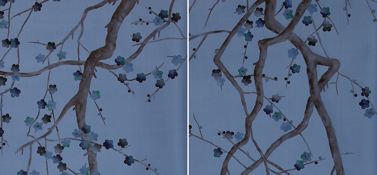 Обои ручная роспись Plum Blossom Special Colourway on Sky Blue dyed silk Обои ручная роспись Plum Blossom Special Colourway on Sky Blue dyed silk - Loft-Concept в Грозном