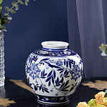 Ваза округлой формы с бело-синим цветочным орнаментом Blue & White Ornament  варинант исполнения - 1 | Loft Concept в Грозном