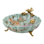 Блюдо из голубого фарфора с бронзовой птичкой Blue Garden варинант исполнения - 1 | Loft Concept в Грозном