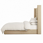 Кровать двуспальная бежевая с основанием из массива дерева с мягким изголовьем Flax Beds варинант исполнения - 2 | Loft Concept в Грозном