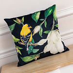 Декоративная подушка чёрная с изображением птиц и цветов Blooming Birds варинант исполнения - 2 | Loft Concept в Грозном