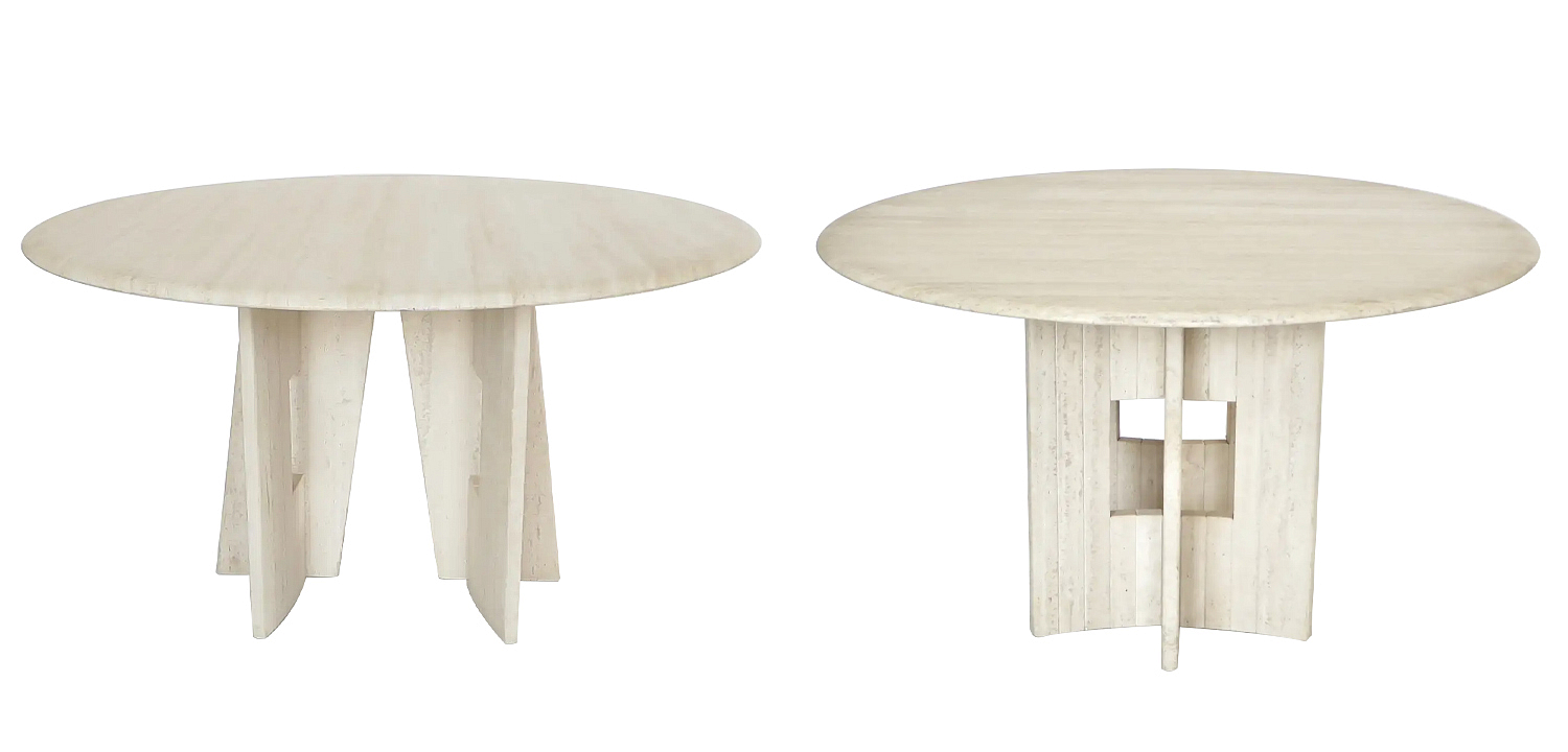 Обеденный стол Travertine Marble Dining Table Round with Sculptural Architectural Base Обеденный стол Travertine Marble Dining Table Round with Sculptural Architectural Base - Loft-Concept в Грозном