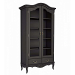 Шкаф книжный черный из массива бука со стеклянными дверцами и 5-ю полками Black Provence варинант исполнения - 1 | Loft Concept в Грозном