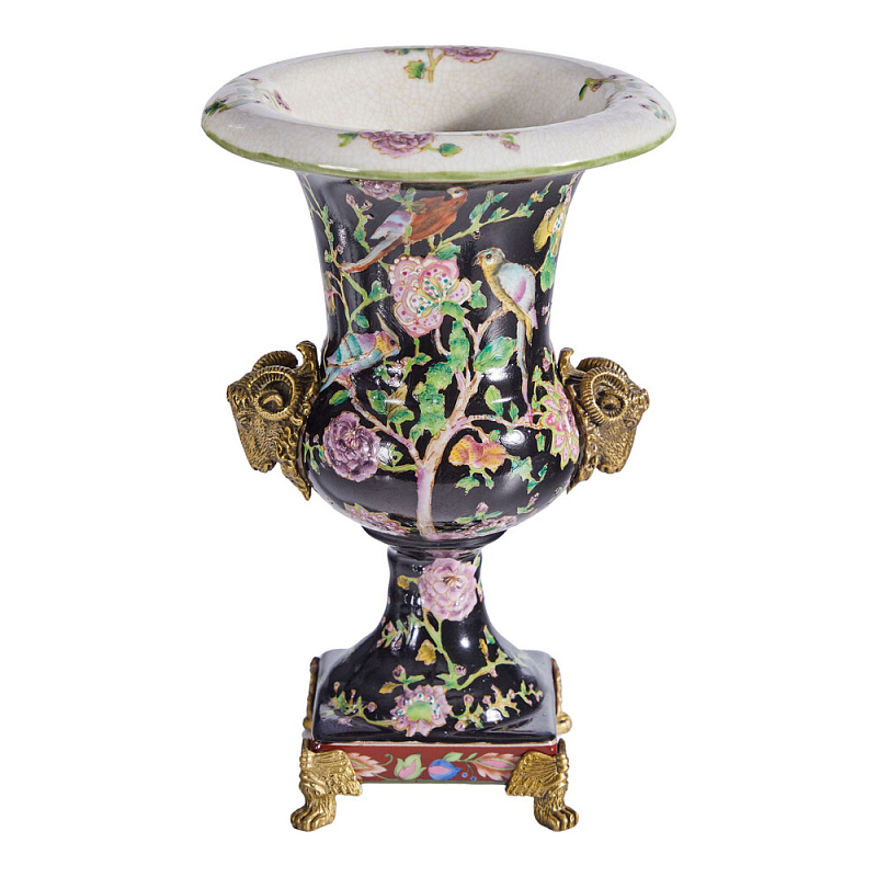 Ваза черная с овнами из фарфора с бронзовыми элементами Bronze Aries Бронза Мульти в Грозном | Loft Concept 