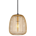 Подвесной светильник со стеклянным плафоном цилиндрической формы и металлической сеткой Metal Mesh Gold варинант исполнения - 1 | Loft Concept в Грозном