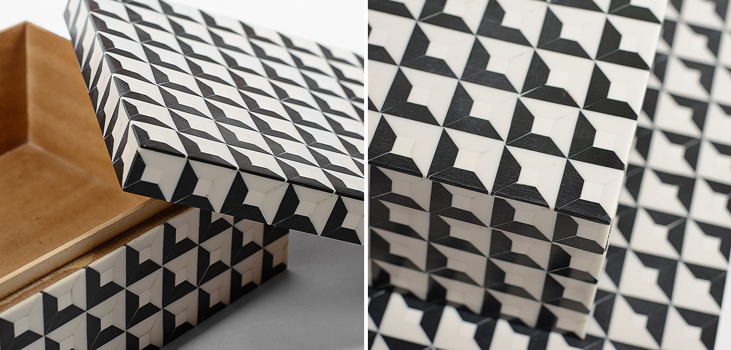Комплект шкатулок Black White Square Bone Inlay Комплект шкатулок Black White Square Bone Inlay - Loft-Concept в Грозном