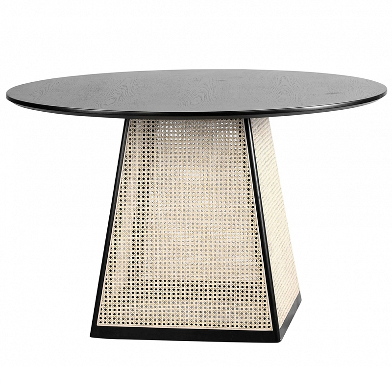 Обеденный стол с круглой чёрной столешницей и плетёным основанием Savanna Round Table Черный Бежевый Обеденный стол с круглой чёрной столешницей и плетёным основанием Savanna Round Table Черный Бежевый в Грозном | Loft Concept