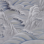 Обои ручная роспись Matsushima Waves Hokusai on Gun Metal dyed silk варинант исполнения - 2 | Loft Concept в Грозном