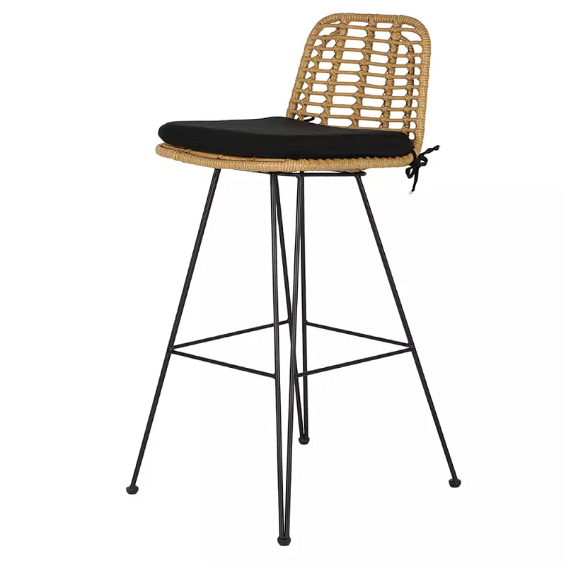 Стул барный с ротанговым плетением Half Bar Chair with Wicker без подлокотников Черный Бежевый Стул барный с ротанговым плетением Half Bar Chair with Wicker без подлокотников Черный Бежевый в Грозном | Loft Concept
