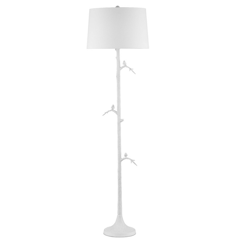 Торшер с тканевым абажуром и декоративными птицами на основании Birds under the Lampshade Белый Латунь Античная полированная Торшер с тканевым абажуром и декоративными птицами на основании Birds under the Lampshade Белый Латунь Античная полированная в Грозном | Loft Concept