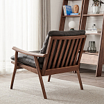 Кресло c каркасом из массива дерева и мягкой кожаной обивкой Walnut Armchair варинант исполнения - 4 | Loft Concept в Грозном