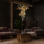 Люстра подвесная вытянутой формы с плафонами из стекла и металла с тремя вертикальными подвесками Gilded Mirage  варинант исполнения - 9 | Loft Concept в Грозном