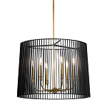 Люстра цвета латунь с 6-ю лампами свечами внутри цилиндрического абажура из черных металлических реек Kichler варинант исполнения - 1 | Loft Concept в Грозном