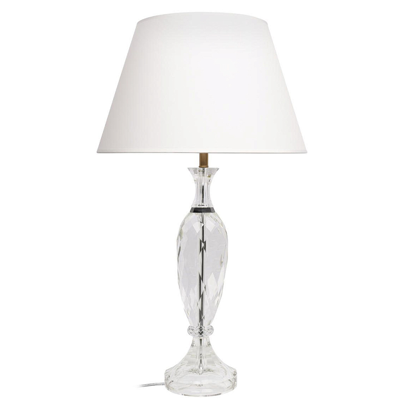 Настольная лампа хрустальная с белым абажуром Diamond Facets Белый Прозрачный в Грозном | Loft Concept 