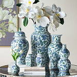 Ваза с крышкой и зелено-голубым рисунком на белом фоне 51 см Blue & White Ornament варинант исполнения - 6 | Loft Concept в Грозном