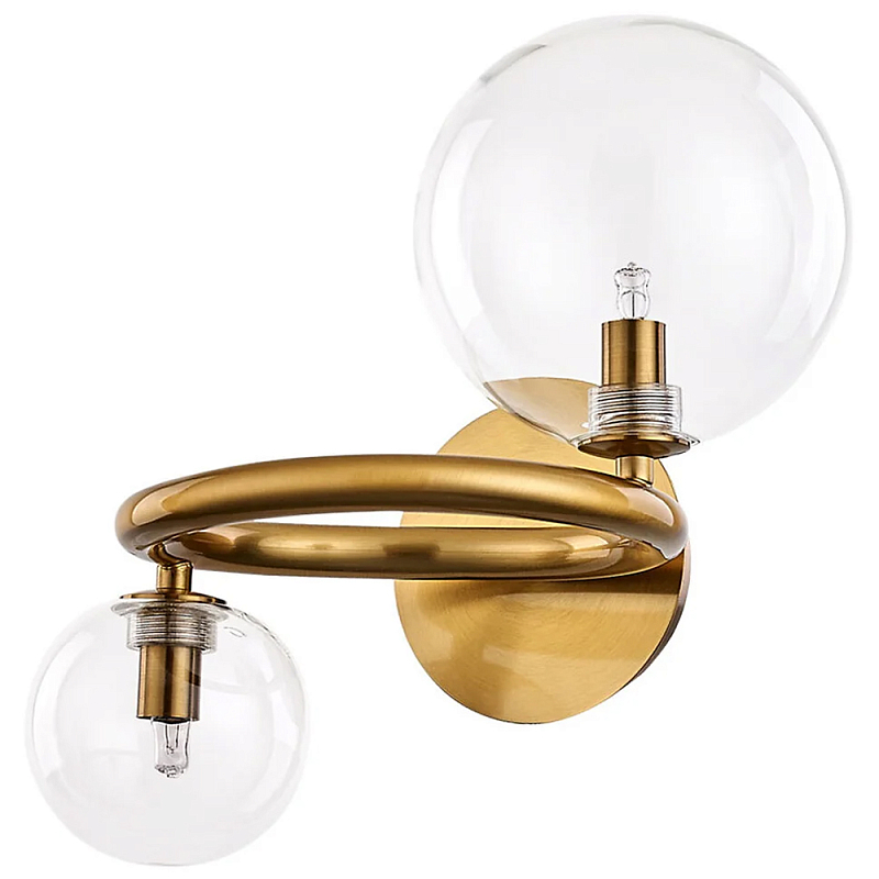 Бра с 2-мя стеклянными сферическими плафонами Arco Wall Lamp Прозрачное Стекло Золотой Бра с 2-мя стеклянными сферическими плафонами Arco Wall Lamp Прозрачное Стекло Золотой в Грозном | Loft Concept