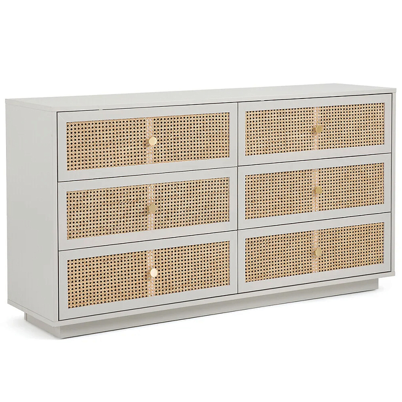 Комод с шестью ящиками Tomio Wicker Furniture Светло-серый Древесина Латунь Комод с шестью ящиками Tomio Wicker Furniture Светло-серый Древесина Латунь в Грозном | Loft Concept