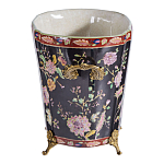 Кашпо из фарфора черная с цветочной росписью и бронзовой стрекозой Spring Garden варинант исполнения - 2 | Loft Concept в Грозном