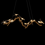 Люстра подвесная линейная с прозрачными стеклянными птичками на ветвях Serip Voa варинант исполнения - 7 | Loft Concept в Грозном