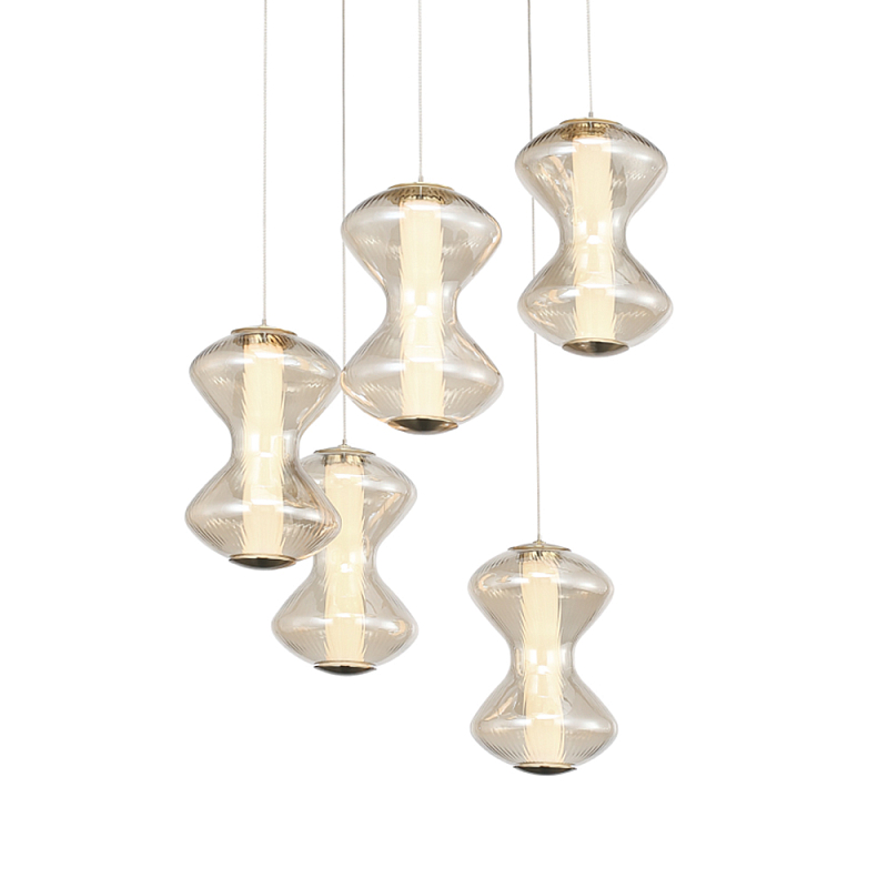 Люстра светодиодная с стеклянными волнообразными плафонами Amphora of Light Коньяк Золотой в Грозном | Loft Concept 