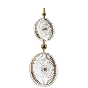Подвесной светильник с круглым плафоном из рельефного стекла Peony Glass Gold Hanging Lamp