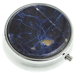 Таблетница карманная круглая с 3-мя отделениями с зеркалом и накладкой из натурального камня Содалит Silver Stone Pillboxes варинант исполнения - 1 | Loft Concept в Грозном