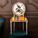 Стул бежевый в разноцветную полоску из натурального бука с изображением птиц и цветов Blooming Red Blue Birds Colorful Stripes Chair варинант исполнения - 5 | Loft Concept в Грозном