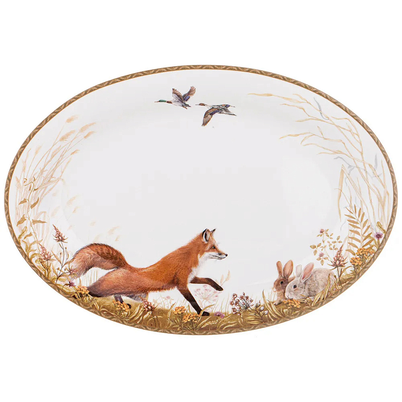 Блюдо овальное из фарфора с изображением животных Hunting Porcelain Collection Белый Мульти Блюдо овальное из фарфора с изображением животных Hunting Porcelain Collection Белый Мульти в Грозном | Loft Concept