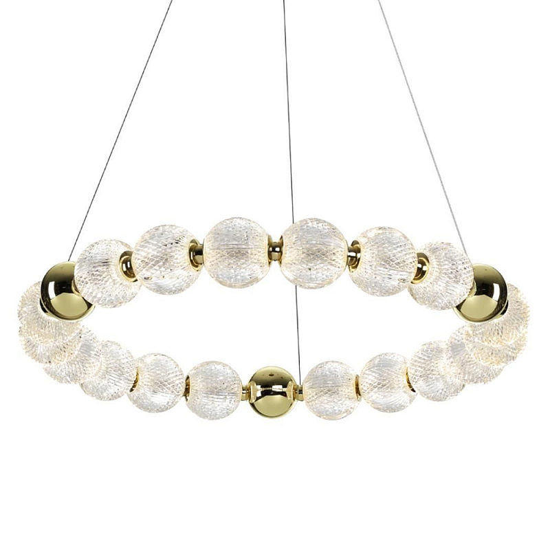 Люстра подвесная кольцевая с прозрачными рифлеными шарообразными плафонами Crystal Globule Золотой Прозрачный в Грозном | Loft Concept 