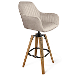 Барный стул со спинкой и подлокотниками на 4-х коричневых деревянных ножках Бежевый Велюр Ava Charm варинант исполнения - 1 | Loft Concept в Грозном