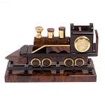 Часы настольные в виде паровоза из натурального камня Обсидиан Train Stone Clock варинант исполнения - 4 | Loft Concept в Грозном