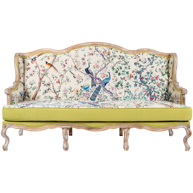 Диван из натурального бука бежевый с изображением птиц и цветов Beige Green Chinoiserie Garden Sofa Бежевый Салатовый Мульти Диван из натурального бука бежевый с изображением птиц и цветов Beige Green Chinoiserie Garden Sofa Бежевый Салатовый Мульти в Грозном | Loft Concept