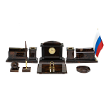 Настольный письменный набор с часами из природного камня обсидиана  Gift for Manager варинант исполнения - 1 | Loft Concept в Грозном