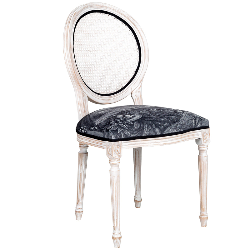 Стул с ротанговой спинкой Palace Gardens Stool Черно-белый Белый винтажная патина   в Грозном | Loft Concept 