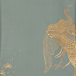 Обои ручная роспись в стиле Арт-деко Whistler Peacocks Golden colourway on Blue Grey dyed silk варинант исполнения - 1 | Loft Concept в Грозном