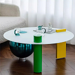 Дизайнерский журнальный стол с круглой белой столешницей на 3-х геометрических ножках Tajefox варинант исполнения - 3 | Loft Concept в Грозном