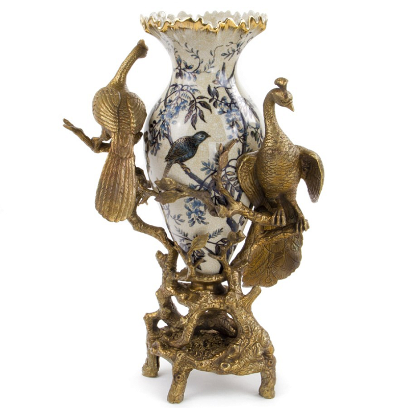 Ваза Bronze Peacocks Vase Белый Бронза Синий Ваза Bronze Peacocks Vase Белый Бронза Синий в Грозном | Loft Concept