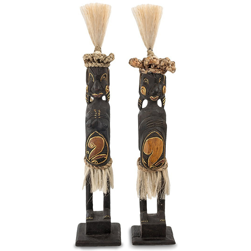 Комплект из 2-х статуэток из массива албезии Asmat Statuettes Albesia Черный Коричневый Бежевый Комплект из 2-х статуэток из массива албезии Asmat Statuettes Albesia Черный Коричневый Бежевый в Грозном | Loft Concept