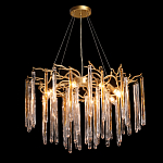 Люстра подвесная золотого цвета с разветвленными ветвями и прозрачными стеклянными подвесками Droplet Chandelier варинант исполнения - 3 | Loft Concept в Грозном