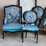 Стул из массива бука бирюзовый с изображением птиц в саду Turquoise Chinoiserie Blue Bird Chair варинант исполнения - 6 | Loft Concept в Грозном