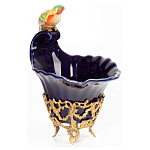Чаша темно-синего цвета из фарфора с разноцветной птичкой Eden Garden porcelain and bronze варинант исполнения - 2 | Loft Concept в Грозном