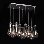 Люстра с 9-ю прозрачными плафонами из стекла в форме капли на прямоугольном потолочном основании цвета хром Lucid Rain  варинант исполнения - 3 | Loft Concept в Грозном