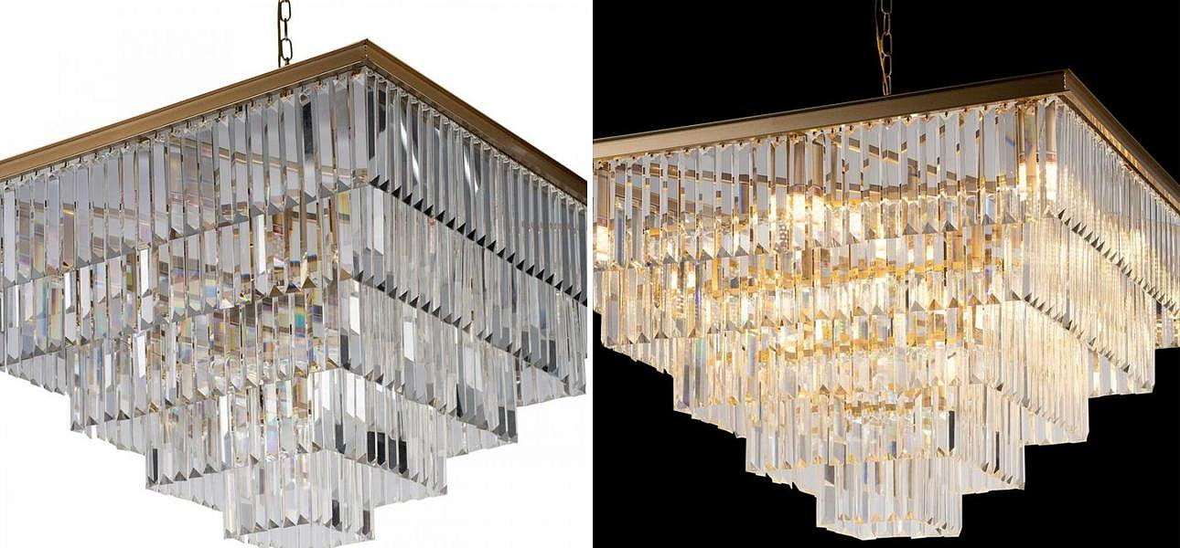 Квадратная Люстра RH 1920s Odeon GOLD iron Five layers Прозрачное Стекло 80х80 Квадратная Люстра RH 1920s Odeon GOLD iron Five layers Прозрачное Стекло 80х80 - Loft-Concept в Грозном