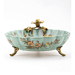 Блюдо из голубого фарфора с бронзовой птичкой Blue Garden варинант исполнения - 3 | Loft Concept в Грозном